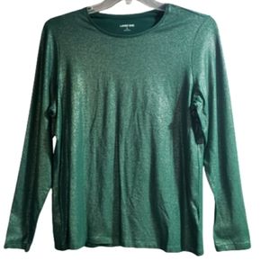 Lands End Green & Gold Shimmer Long Sleeve Top